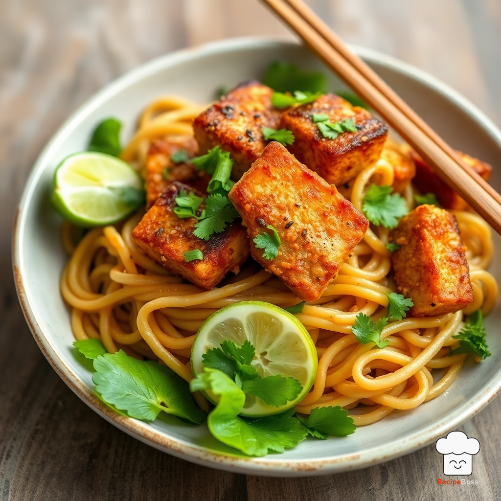 Crispy Tofu Peanut Noodles