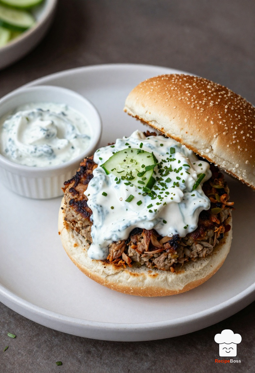 Greek Turkey Burger with Cucumber Yogurt Sauce