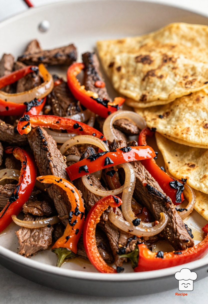 Sheet Pan Flank Steak Fajitas with Charred Peppers and Onions