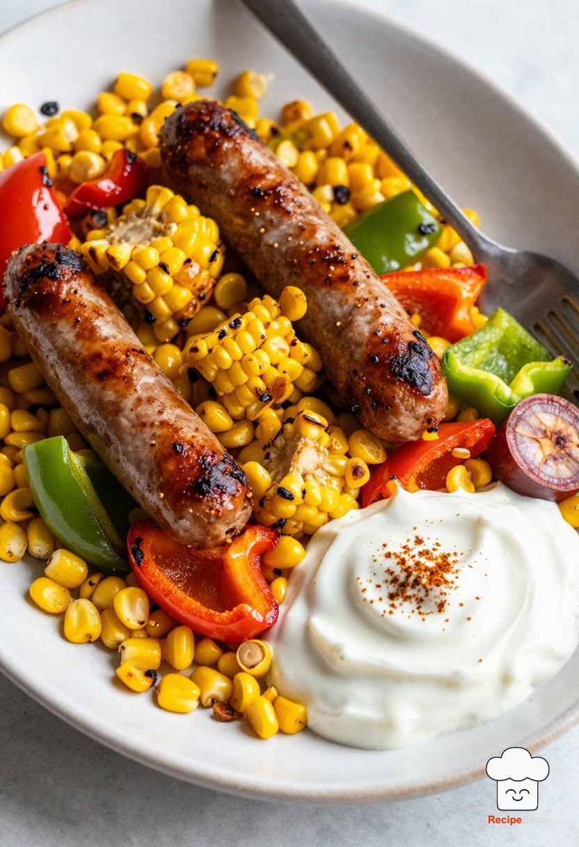 Sheet Pan Sausage, Peppers, and Corn with Smoked Paprika Aioli