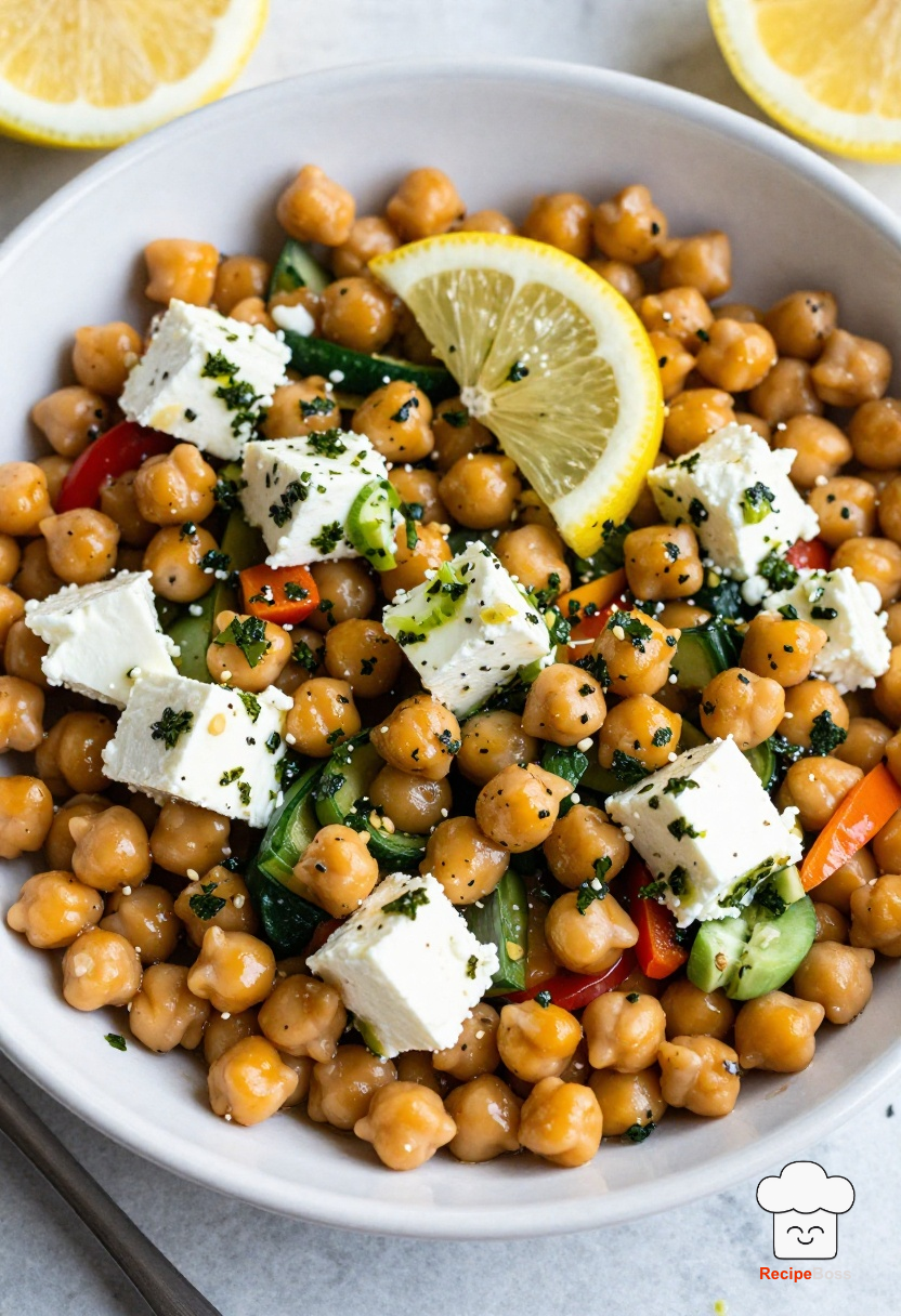 Mediterranean Chickpea and Feta Bowl with Lemon-Herb Vinaigrette