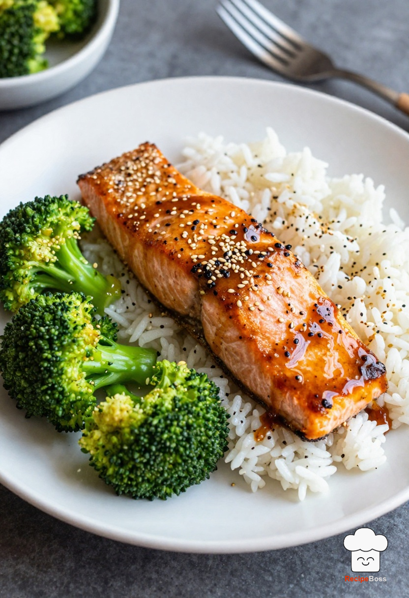 Teriyaki Salmon and Sesame Broccoli Rice Bowl