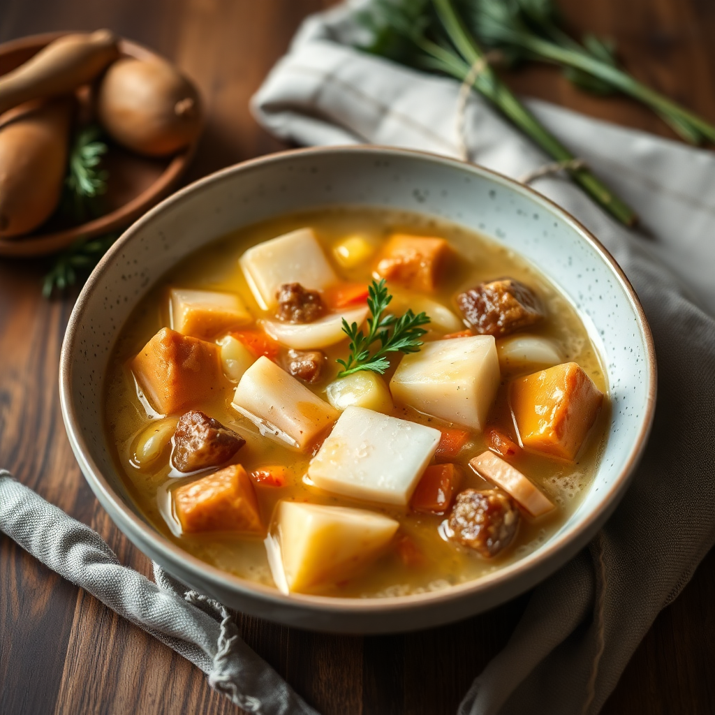 Turnip, Leek & Garlic Root Vegetable Soup