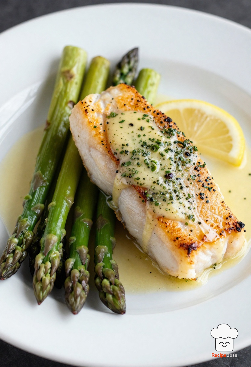 Lemon Herb Butter Pan Seared Cod with Asparagus