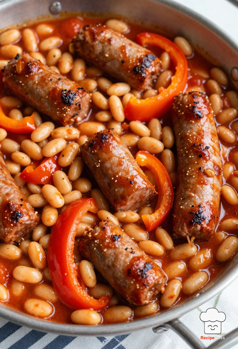 Spicy Sausage, Peppers, and White Beans Skillet