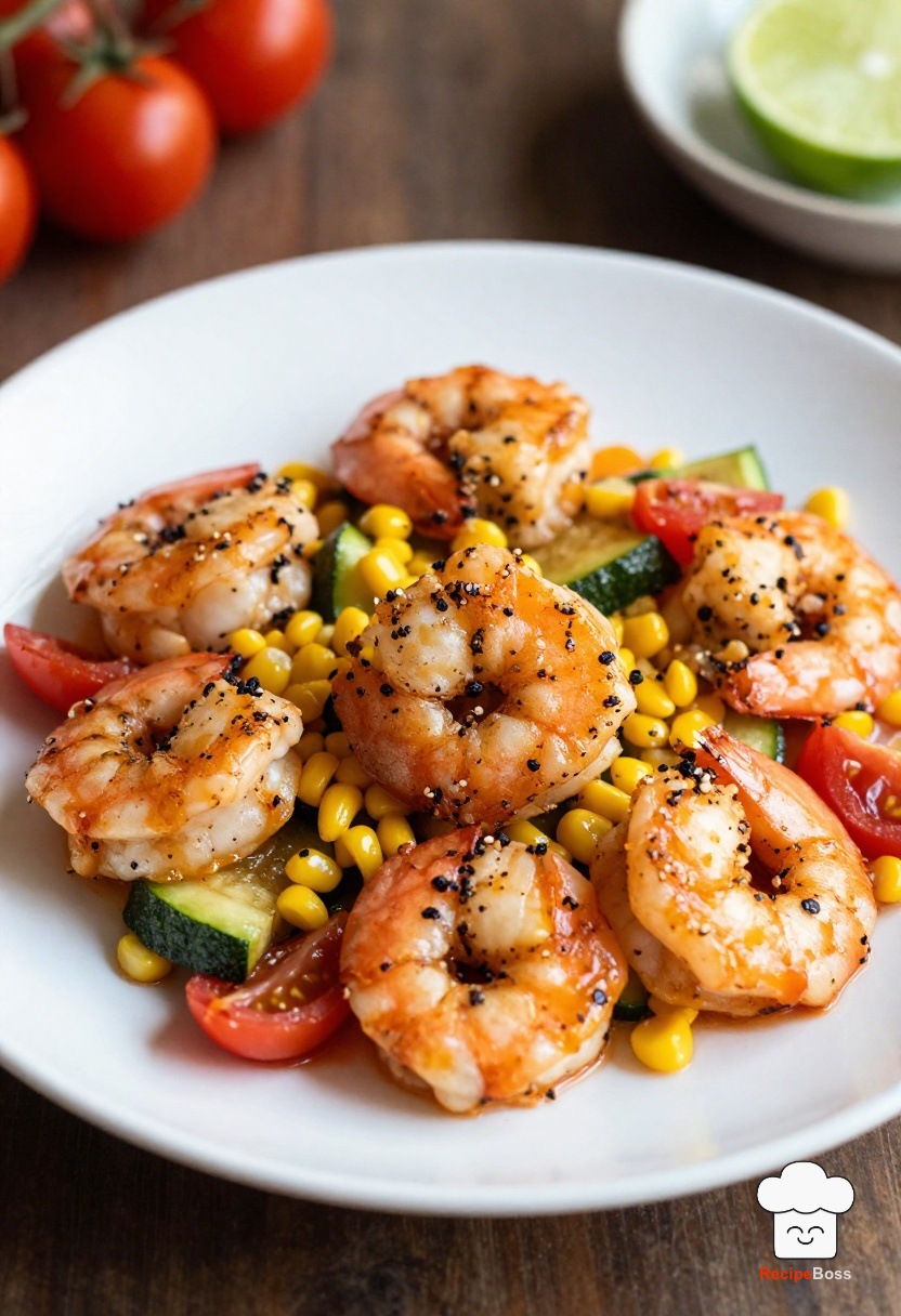 Creative Blackened Shrimp with Corn, Zucchini, and Tomato Sauté